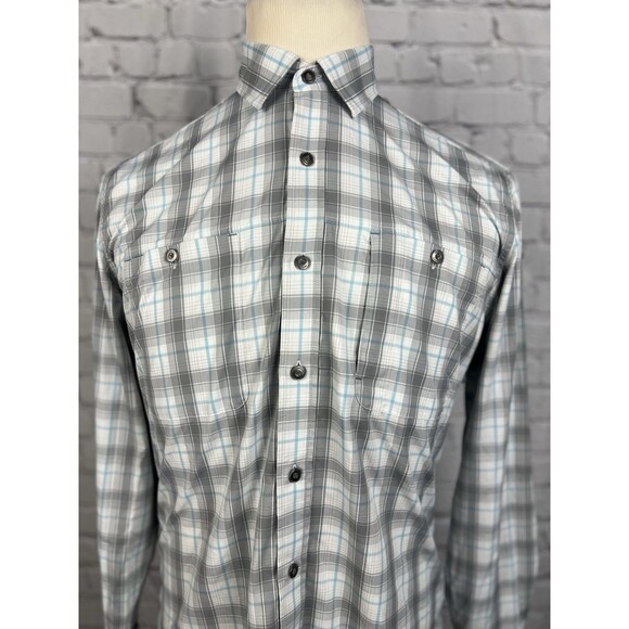 Fish Hippie Mens Small Long Sleeve Shirt Gray Plaid Migration Collection Vented - Picture 1 of 10